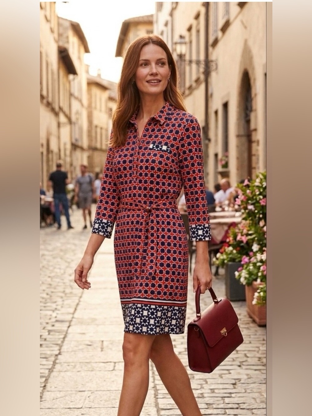 Donna Morgan EUC Geometric 
Print Shirt Waist Dress - Tie belt
Poly blend Sz 10